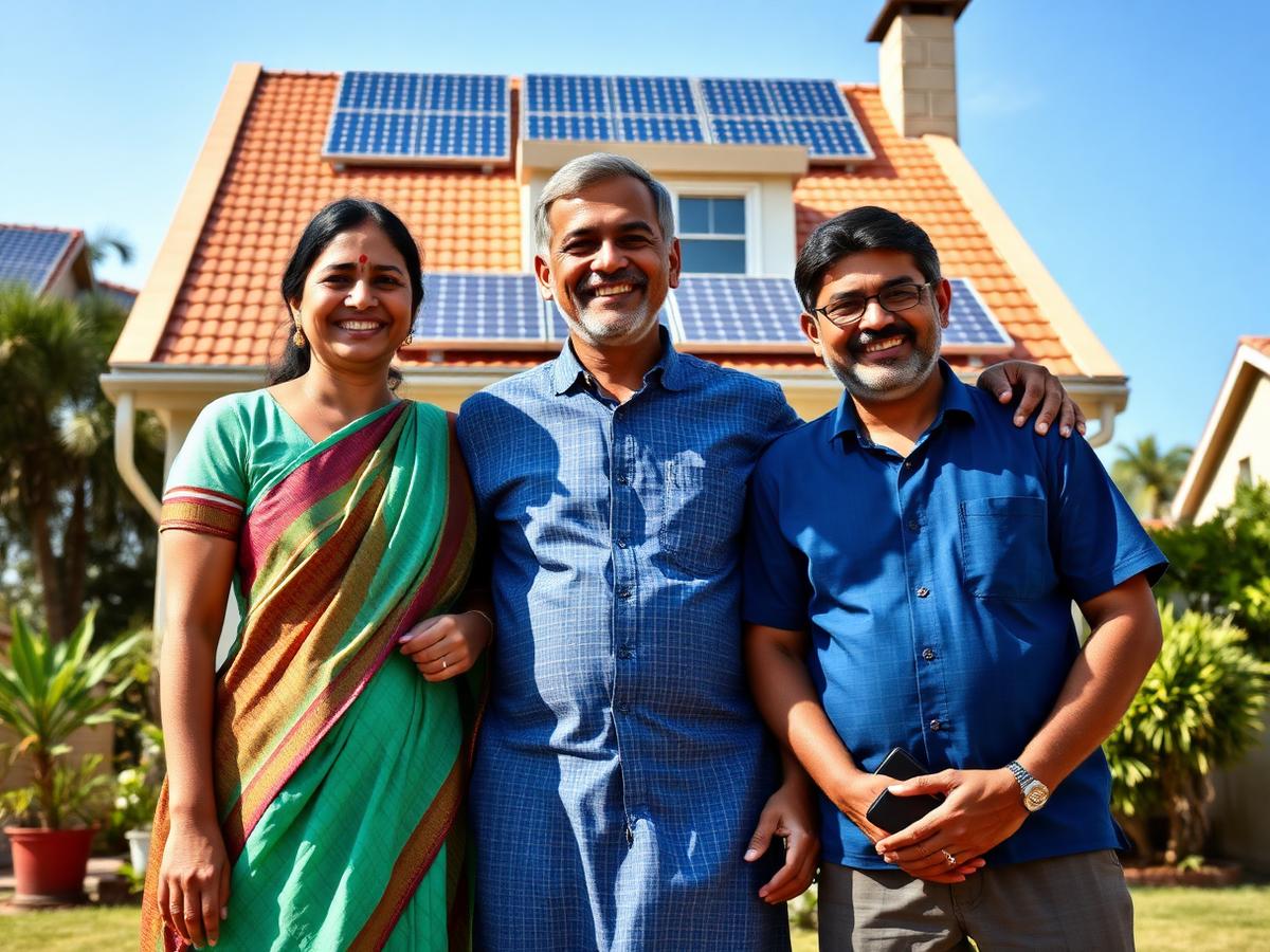Happy family with solar home